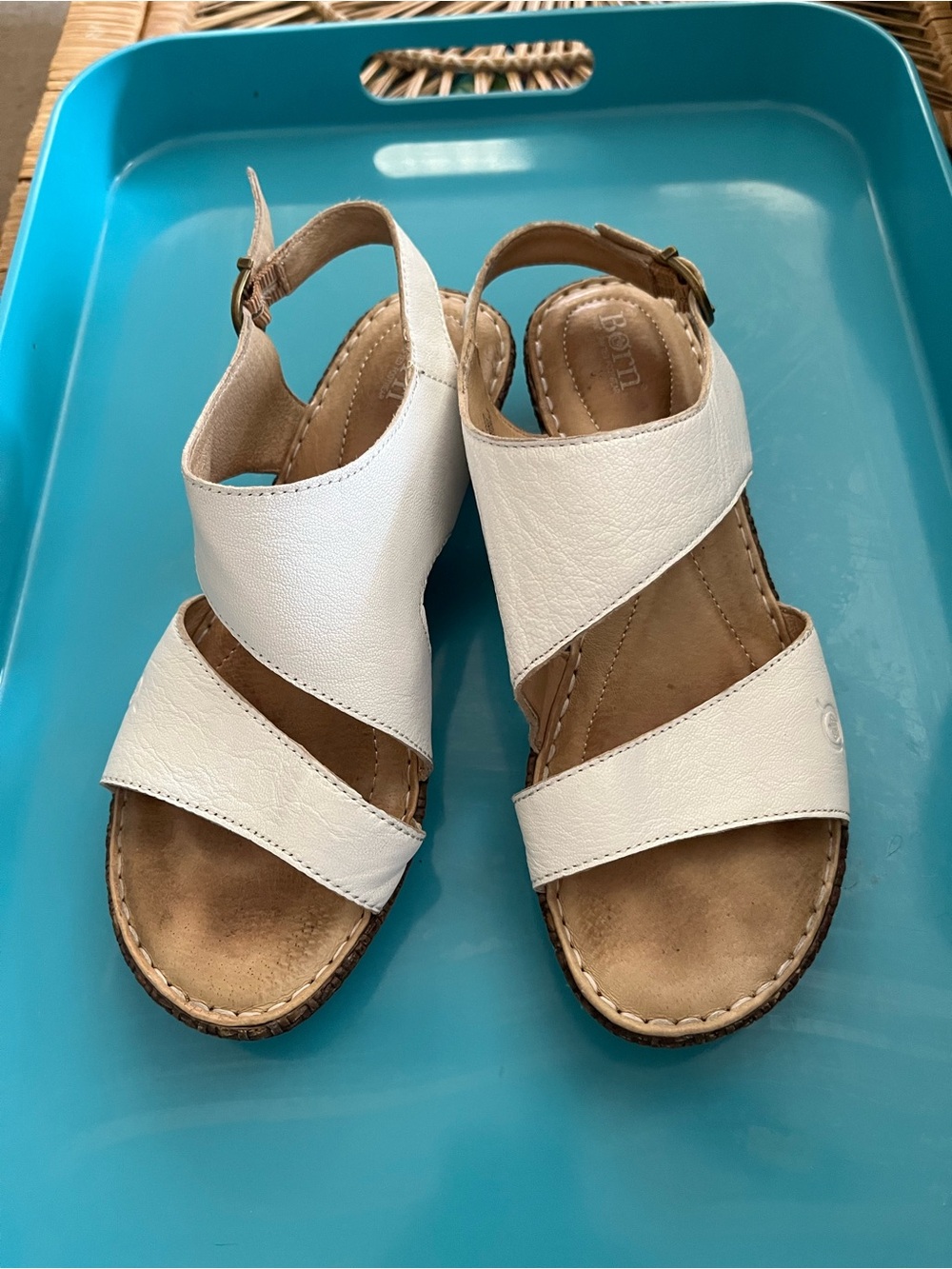 Born White Leather Cross-Strap Slingback Sandals